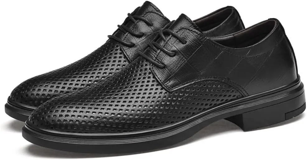 Mens Breathable Oxford Dress Shoes Leather Lace Up Round Toe Wedding Tuxedo Prom Anti Slip Block Heel Formal Business