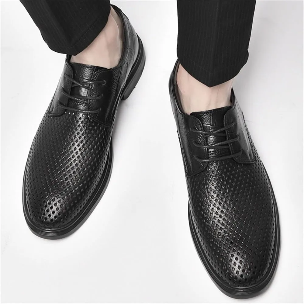 Mens Breathable Oxford Dress Shoes Leather Lace Up Round Toe Wedding Tuxedo Prom Anti Slip Block Heel Formal Business