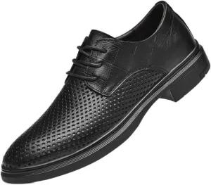 Mens Breathable Oxford Dress Shoes Leather Lace Up Round Toe Wedding Tuxedo Prom Anti Slip Block Heel Formal Business