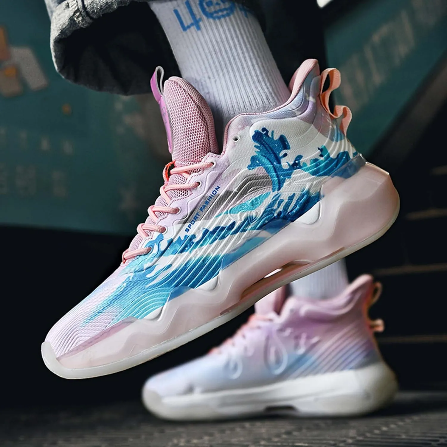 Men's Fashion Breathable Basketball Shoes Lightweight Anti-Slip Sneakers Wear-Resistant Rebound Running Shoes Personalized Casual Sports Basketball Women's Shoes