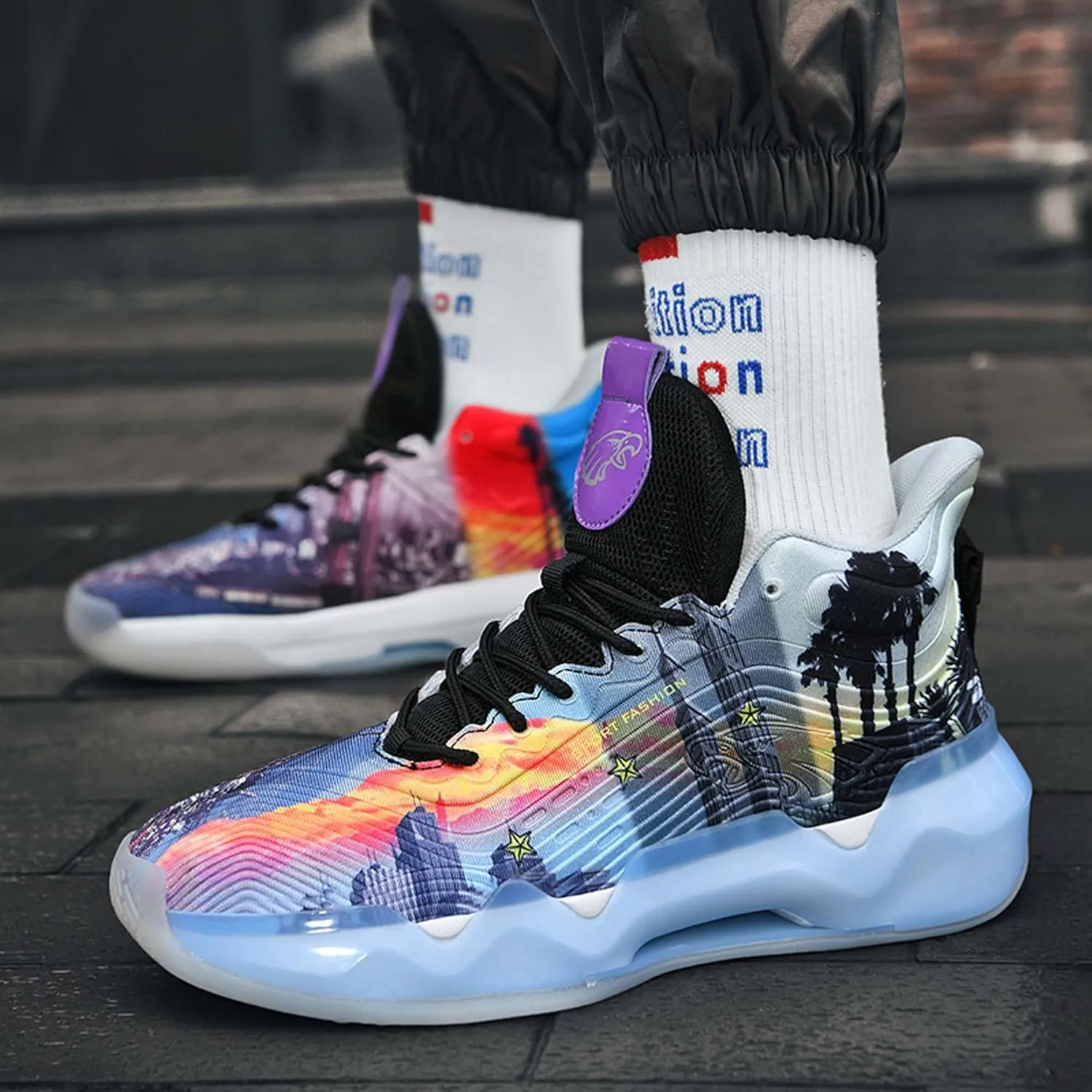 Men's Fashion Breathable Basketball Shoes Lightweight Anti-Slip Sneakers Wear-Resistant Rebound Running Shoes Personalized Casual Sports Basketball Women's Shoes