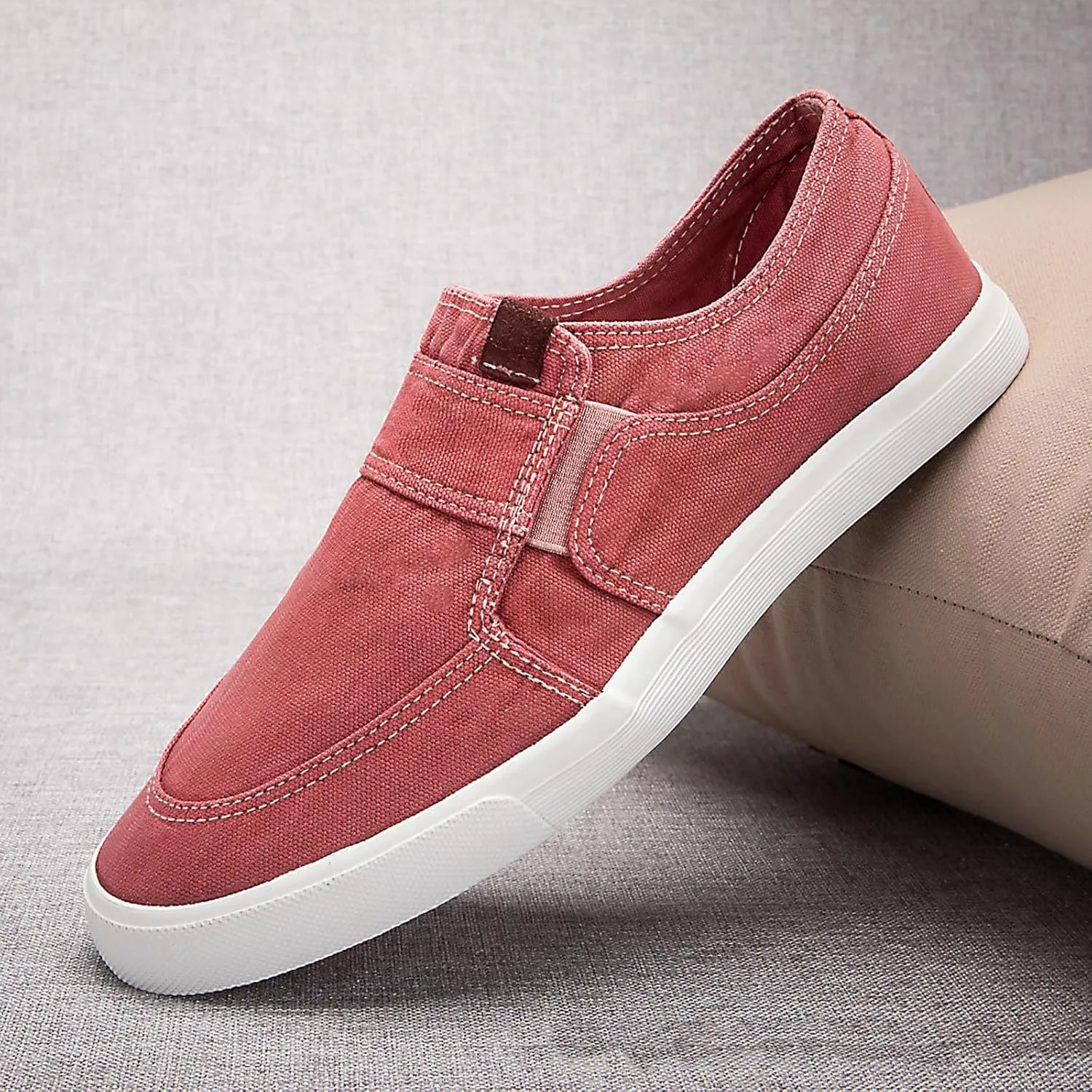 Men's Fashion Shoes Red Comfortable Lightweight Canvas Skate Shoe for Men Walking Standing Workout Slip on Summer Spring Shoes Boys Thick Sole Non Slip Sneakers Male