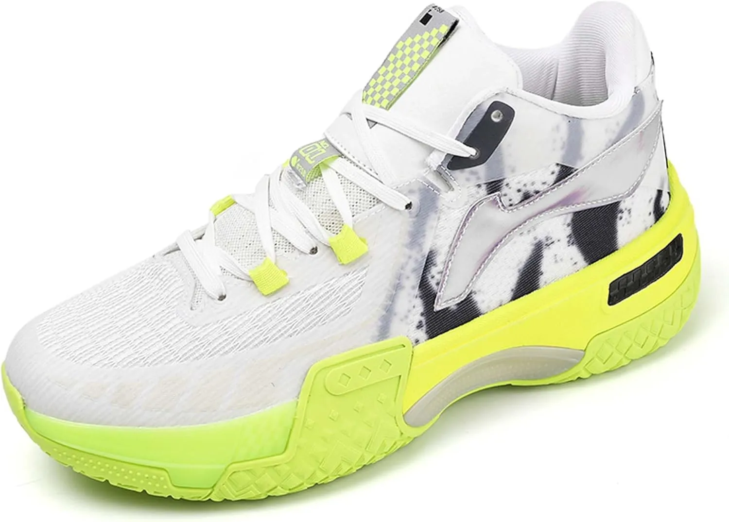 Men's Fluorescent Basketball Shoes Teenage Arch Support Fashion Sneakers Women's Anti-Slip Lightweight Sports High Top Basketball Running Fitness Tennis Athletic Shoes