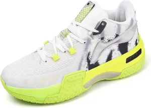 Men's Fluorescent Basketball Shoes Teenage Arch Support Fashion Sneakers Women's Anti-Slip Lightweight Sports High Top Basketball Running Fitness Tennis Athletic Shoes