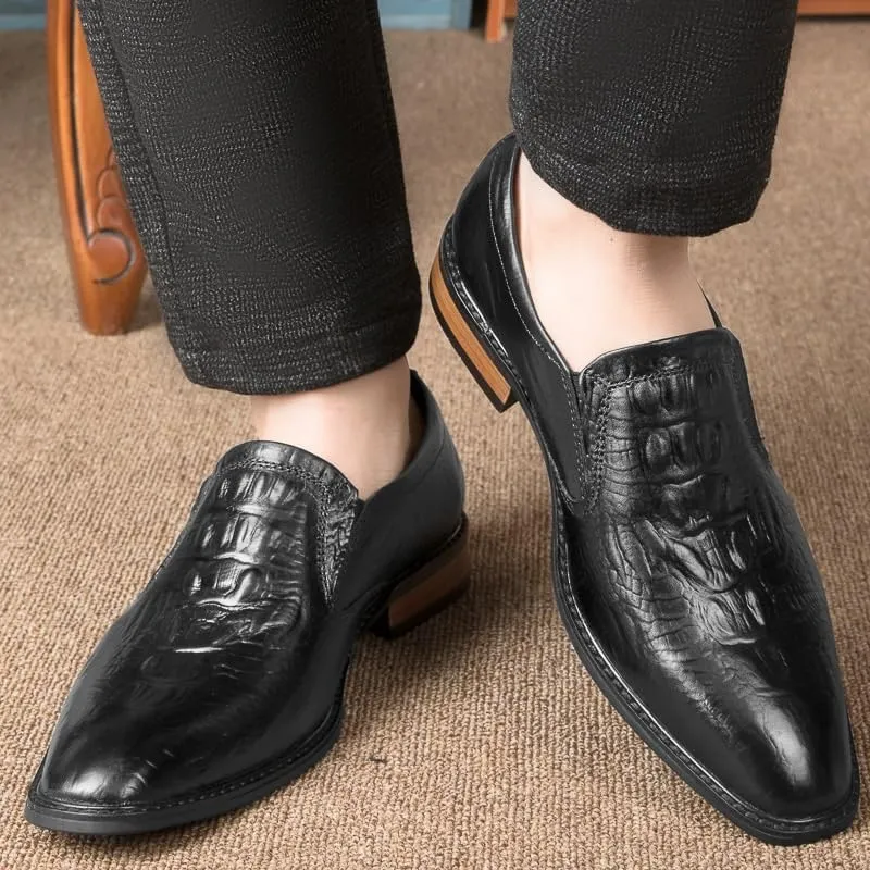 Men's Modern Slip-On Oxfords Genuine Leather Business Casual Oxfords Shoes
