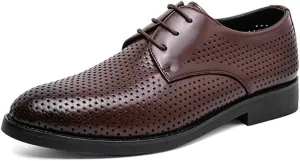 Mens Oxford Dress Shoes Leather Breathable Hollow Small Square Toe Polished Handmade Business Formal Fashion