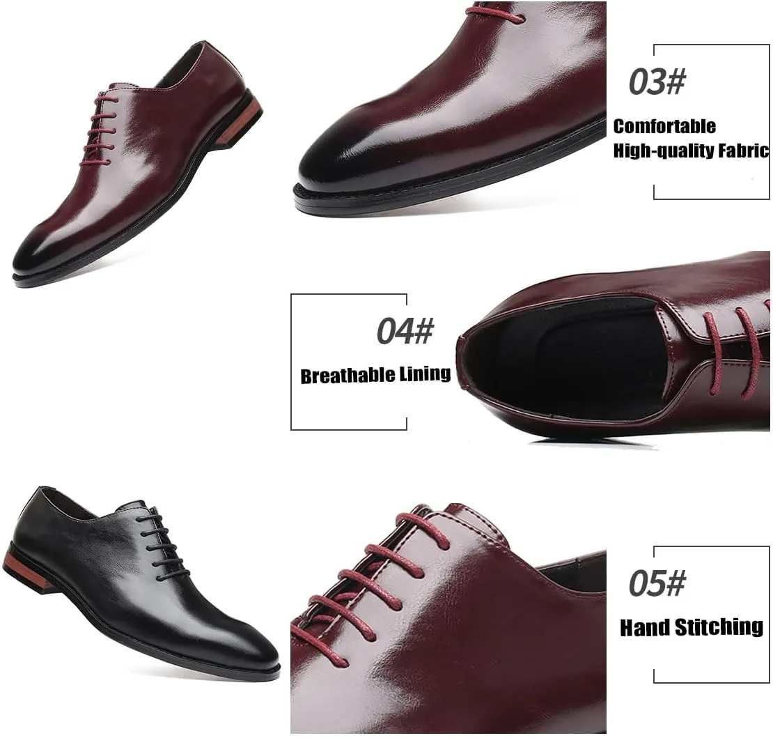 Men's Retro Slip-on Lace Up Business Oxfords Dress Classic Non Slip Casual Leather Work Dress Shoes Fashion Comfortable Formal Wedding Shoes