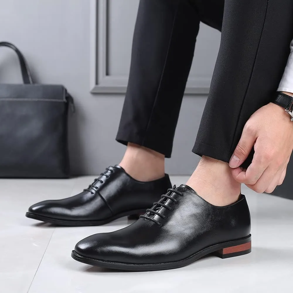 Men's Retro Slip-on Lace Up Business Oxfords Dress Classic Non Slip Casual Leather Work Dress Shoes Fashion Comfortable Formal Wedding Shoes