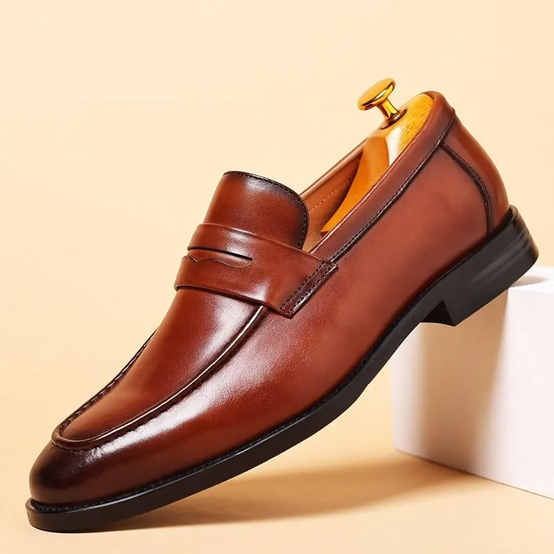 Men's Slip-On Oxfords Genuine Leather Platform Dress Shoes Comfortable Loafer for Business Formal