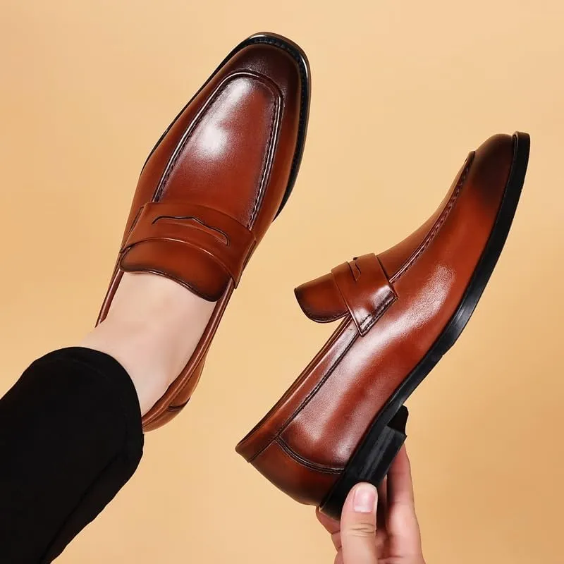 Men's Slip-On Oxfords Genuine Leather Platform Dress Shoes Comfortable Loafer for Business Formal