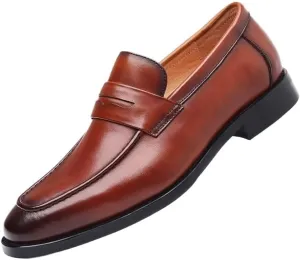 Men's Slip-On Oxfords Genuine Leather Platform Dress Shoes Comfortable Loafer for Business Formal