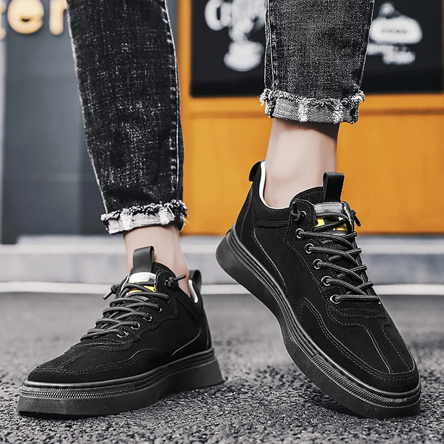 Men's Stretch Memory Foam Shoes Lace Up Lightweight Breathable Fashion Sneaker Men's Breathable Barefoot Shoes