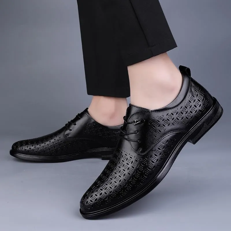 Men's Summer Fashion Breathable Dress Shoes Classic Lace-up Formal Tuxedo Derby Shoes Comfortable Non-Slip Low Top Work Shoes(7)