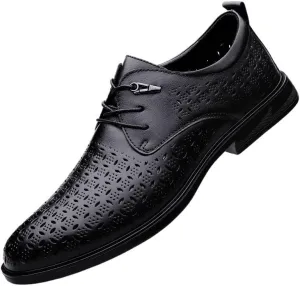 Men's Summer Fashion Breathable Dress Shoes Classic Lace-up Formal Tuxedo Derby Shoes Comfortable Non-Slip Low Top Work Shoes(7)