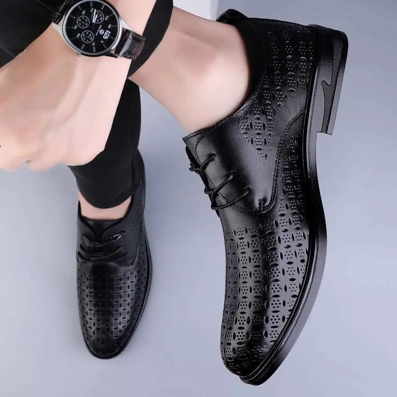 Men's Summer Fashion Breathable Dress Shoes Classic Lace-up Formal Tuxedo Derby Shoes Comfortable Non-Slip Low Top Work Shoes(7)