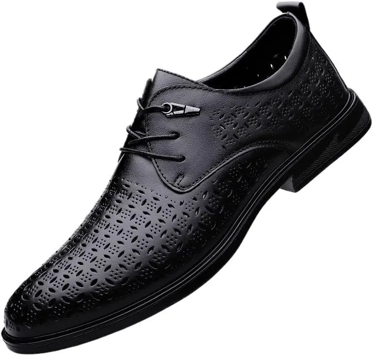 Men's Summer Fashion Breathable Dress Shoes Classic Lace-up Formal Tuxedo Derby Shoes Comfortable Non-Slip Low Top Work Shoes(7)