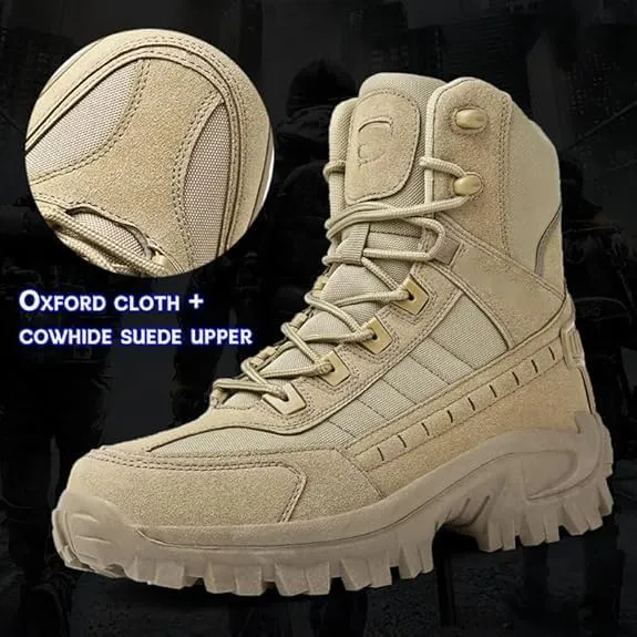 Men's Tactical Hiking Boots - Military-Grade Lightweight Combat Boots with Side Zipper, Slip-Resistant Orthopedic Sole for Outdoor Adventures/Motorcycle Riding/Military Training