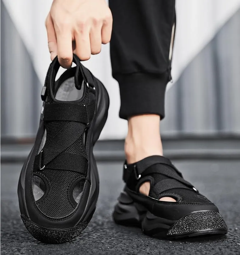 Men's Trendy Close Toe Breathable Sandals, Comfy Non Slip Durable Beach Water Shoes for Men's Outdoor Activities, Summer