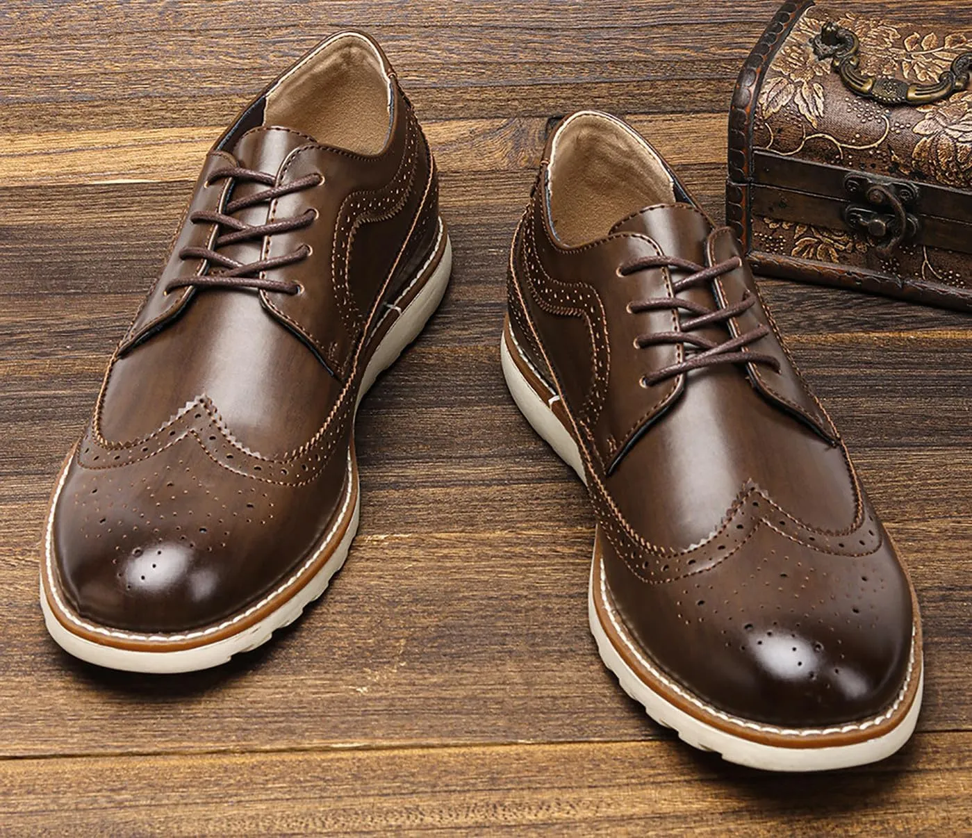Men's Wingtip Oxfords Prom Dress Formal Leather Pointe Toe Derby Walking Fashion Wedding Casual Shoes for Men Boys