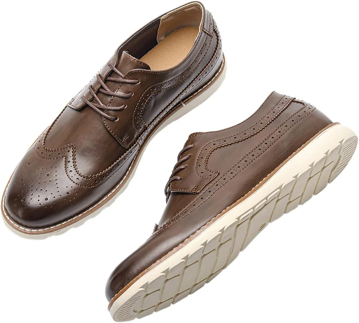 Men's Wingtip Oxfords Prom Dress Formal Leather Pointe Toe Derby Walking Fashion Wedding Casual Shoes for Men Boys