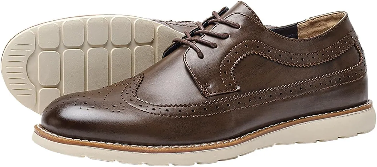 Men's Wingtip Oxfords Prom Dress Formal Leather Pointe Toe Derby Walking Fashion Wedding Casual Shoes for Men Boys