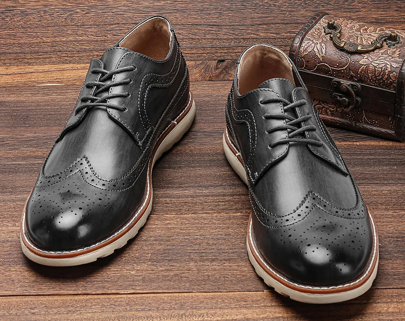 Men's Wingtip Oxfords Prom Dress Formal Leather Pointe Toe Derby Walking Fashion Wedding Casual Shoes for Men Boys