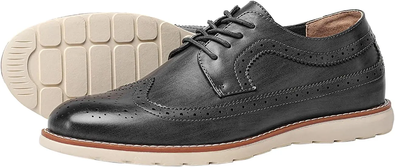 Men's Wingtip Oxfords Prom Dress Formal Leather Pointe Toe Derby Walking Fashion Wedding Casual Shoes for Men Boys