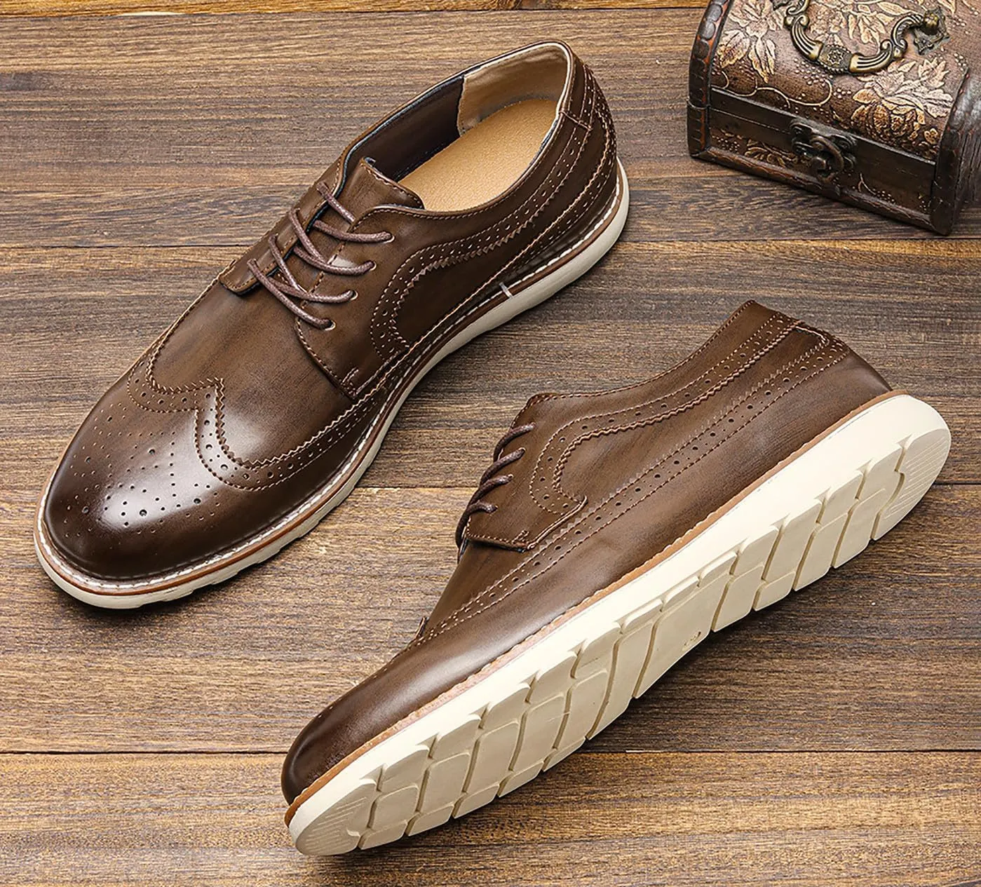 Men's Wingtip Oxfords Prom Dress Formal Leather Pointe Toe Derby Walking Fashion Wedding Casual Shoes for Men Boys