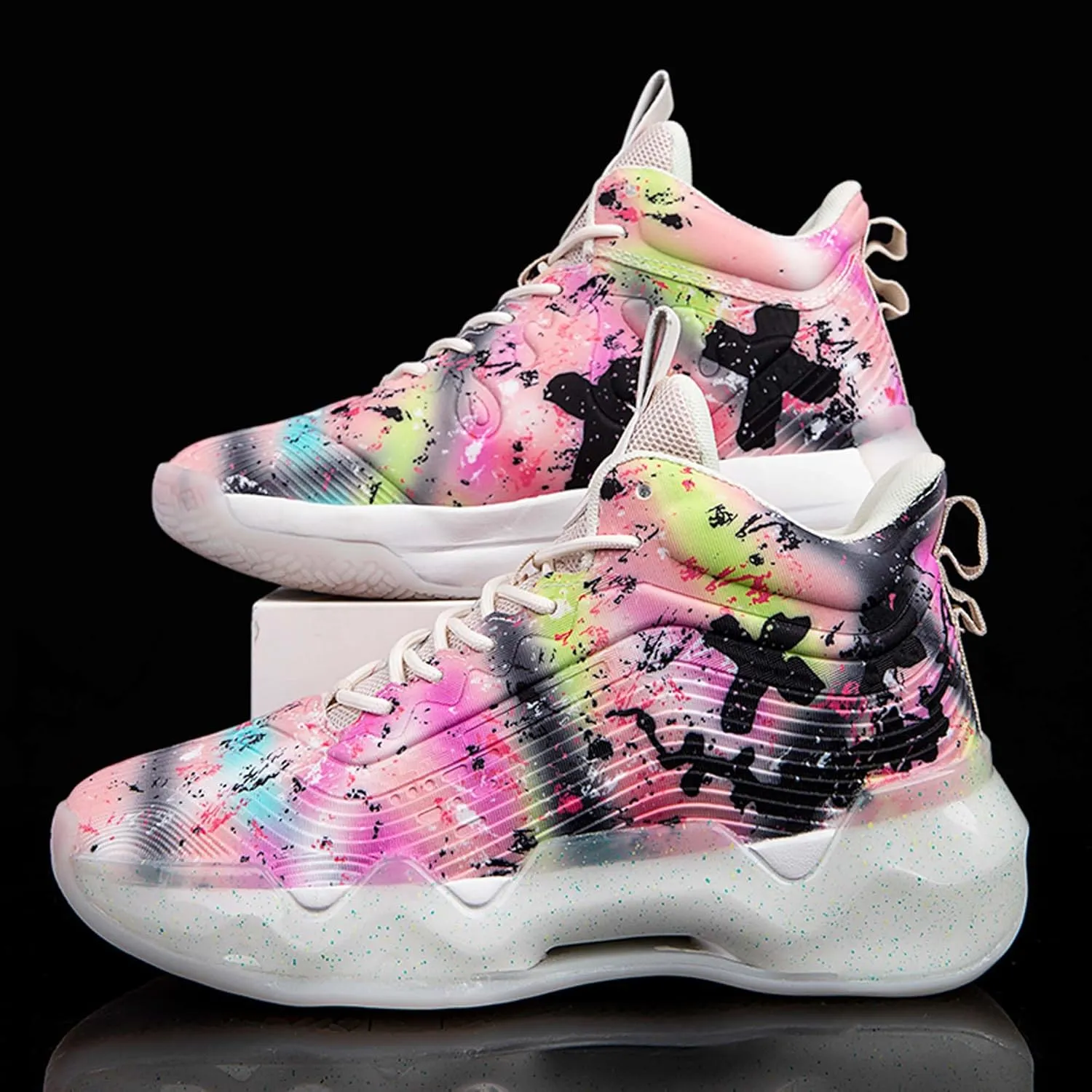 Men's Women's Classic Graffiti Casual Fashion Breathable Basketball Shoes Lightweight Wide Edition Walking Shoes Team Sports Shoes Street Basketball Shoes Jogging Shoes Durable Hiking Shoes