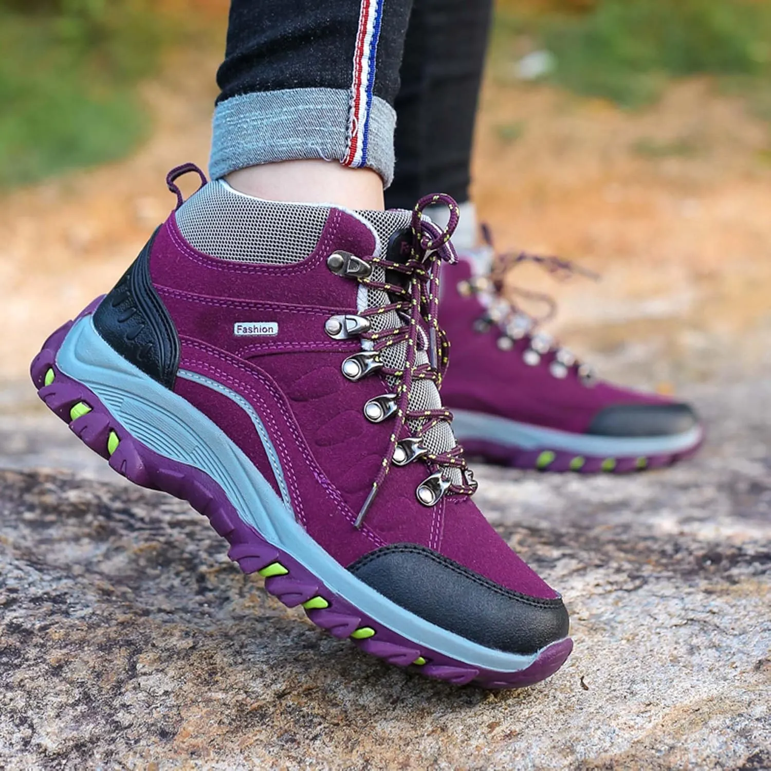 Men's Women's Non-slip Climbing Shoes Outdoor Hiking Travel Lace-up Boots Breathable Comfortable Walking Boots Rubber Outsole Non-slip Boots