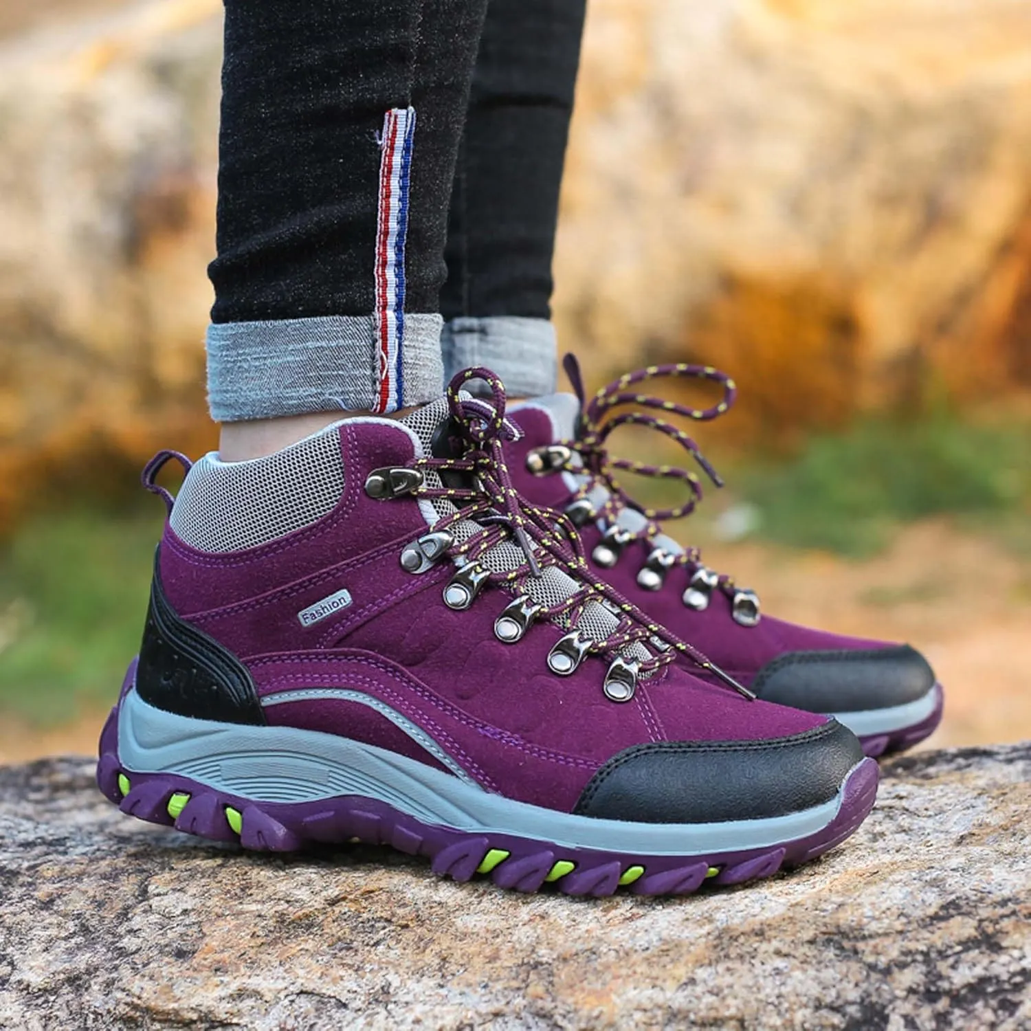 Men's Women's Non-slip Climbing Shoes Outdoor Hiking Travel Lace-up Boots Breathable Comfortable Walking Boots Rubber Outsole Non-slip Boots