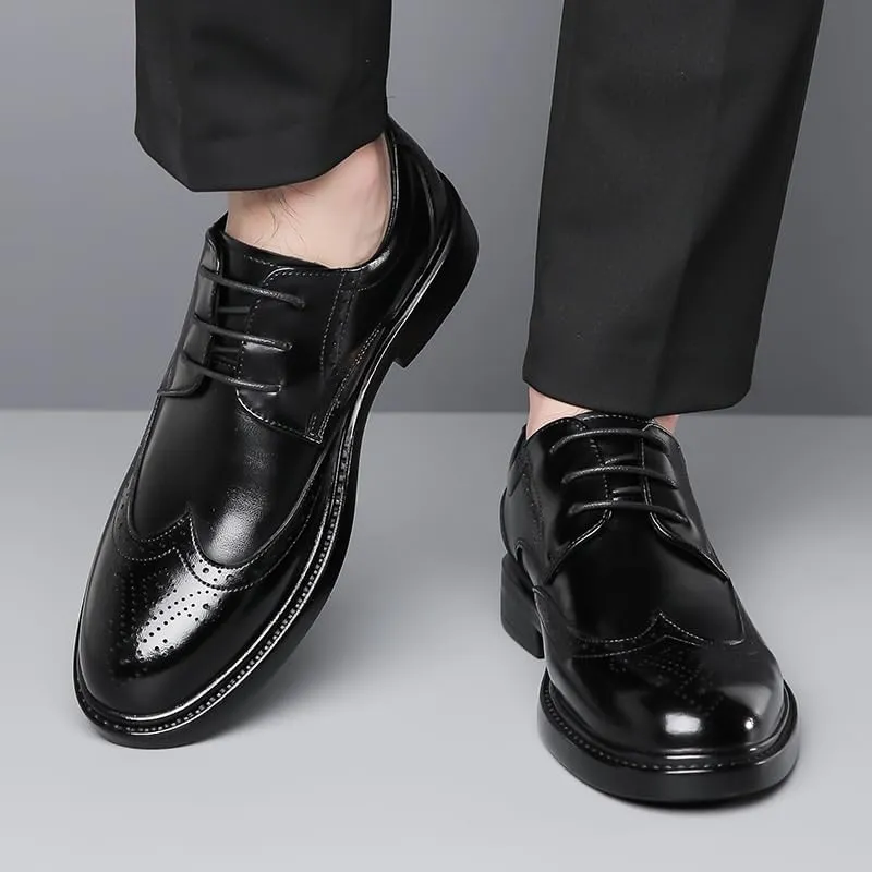 Modern Comfort Lace-Up Brogue Oxfords Men's Low Top Non Slip Breathable Walking Shoes Daily Casual Business Leather Shoes