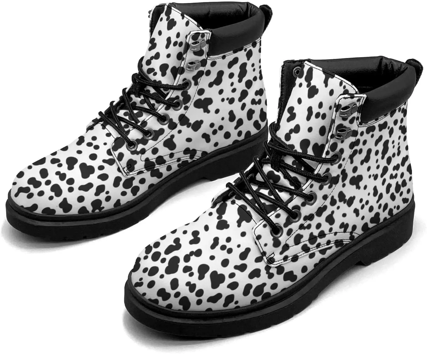 Pitovozu Colorful Dog Footprints Boots Womens Snow Boots Ankle Anti-Slip Combat Boots Lace Up Winter Waterproof Leather Boots Shoes Gifts for Women