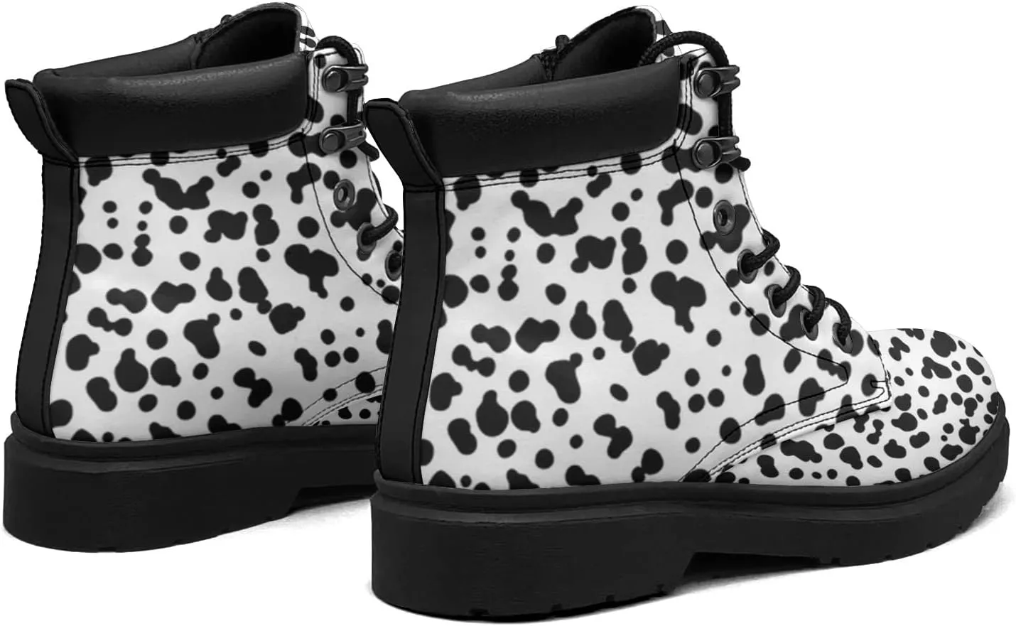 Pitovozu Colorful Dog Footprints Boots Womens Snow Boots Ankle Anti-Slip Combat Boots Lace Up Winter Waterproof Leather Boots Shoes Gifts for Women