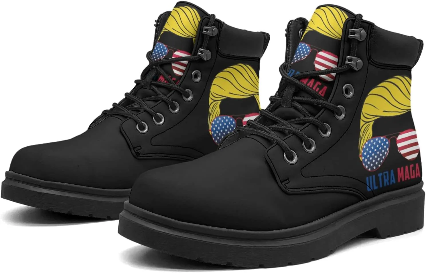 Pitovozu Trump 2024 Boots Womens Snow Boots Ankle Anti-Slip Combat Boots Lace Up Winter Waterproof Leather Boots Shoes Gifts for Women