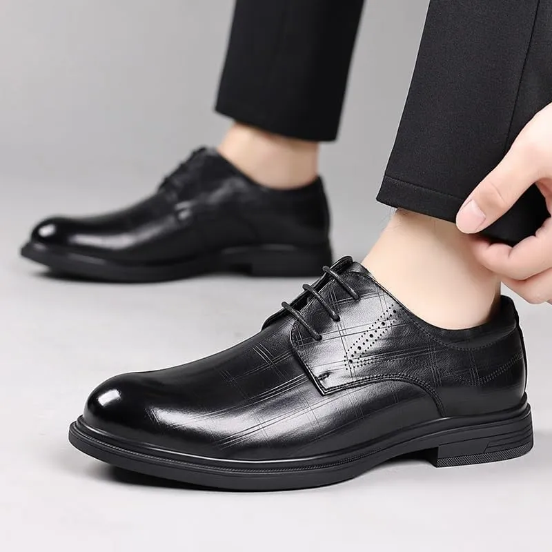 Premium Men's Cap Toe Derby Shoes Polished Business Attire Conference Meetings Wedding Party Non-Marking Rubber Sole