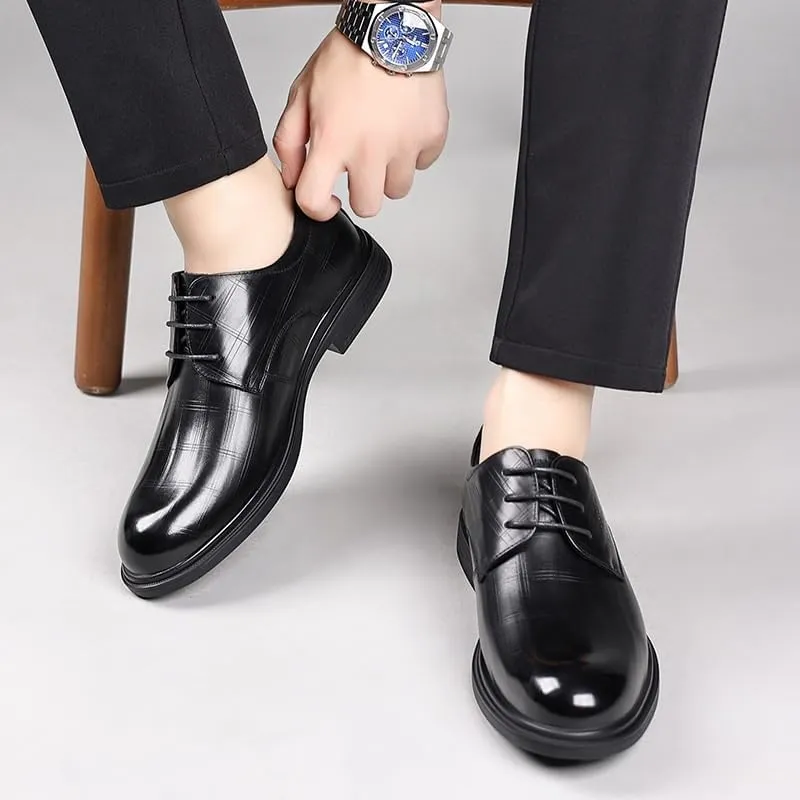 Premium Men's Cap Toe Derby Shoes Polished Business Attire Conference Meetings Wedding Party Non-Marking Rubber Sole