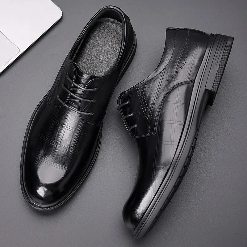 Premium Men's Cap Toe Derby Shoes Polished Business Attire Conference Meetings Wedding Party Non-Marking Rubber Sole