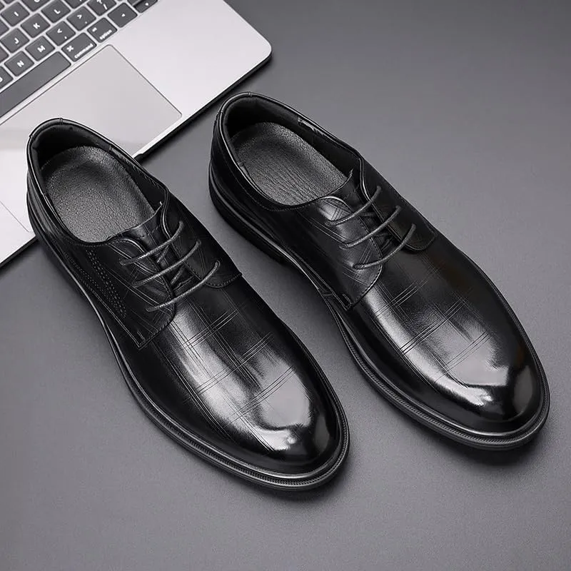 Premium Men's Cap Toe Derby Shoes Polished Business Attire Conference Meetings Wedding Party Non-Marking Rubber Sole