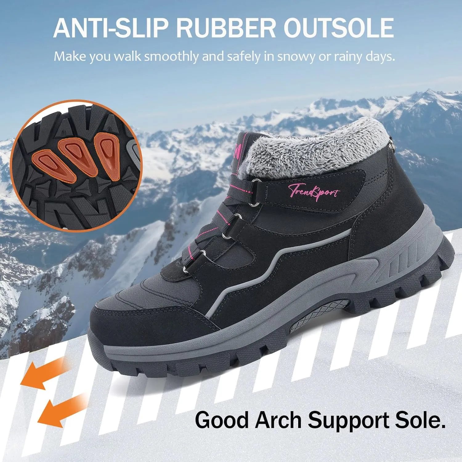 Qiucdzi Womens Winter Snow Boots Warm Fur Lined Anti-Slip Ankle Booties Walking Shoes Non-Slip Outdoor Trekking Shoes