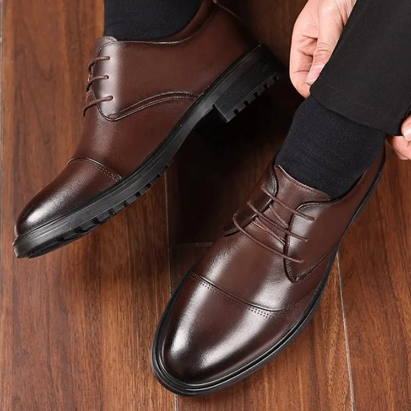 Refined Men’s Lace-Up Oxford Dress Shoes for Ceremonial Occasions, Breathable Leather Formal Footwear with Flexible Traction Sole