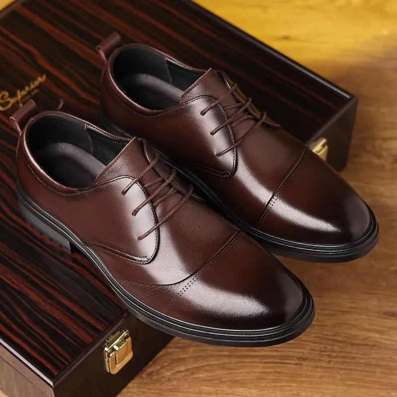 Refined Men’s Lace-Up Oxford Dress Shoes for Ceremonial Occasions, Breathable Leather Formal Footwear with Flexible Traction Sole