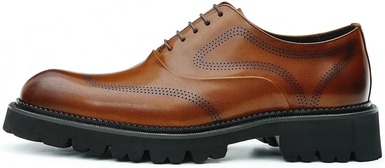 Santimon Men's Oxfords Formal Dress Derby Fashion Prom Wingtip Brogue Genuine Leather Shoes Wedding Tuxedo Business Causal Shoes for Men