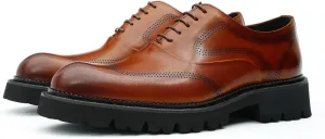 Santimon Men's Oxfords Formal Dress Derby Fashion Prom Wingtip Brogue Genuine Leather Shoes Wedding Tuxedo Business Causal Shoes for Men