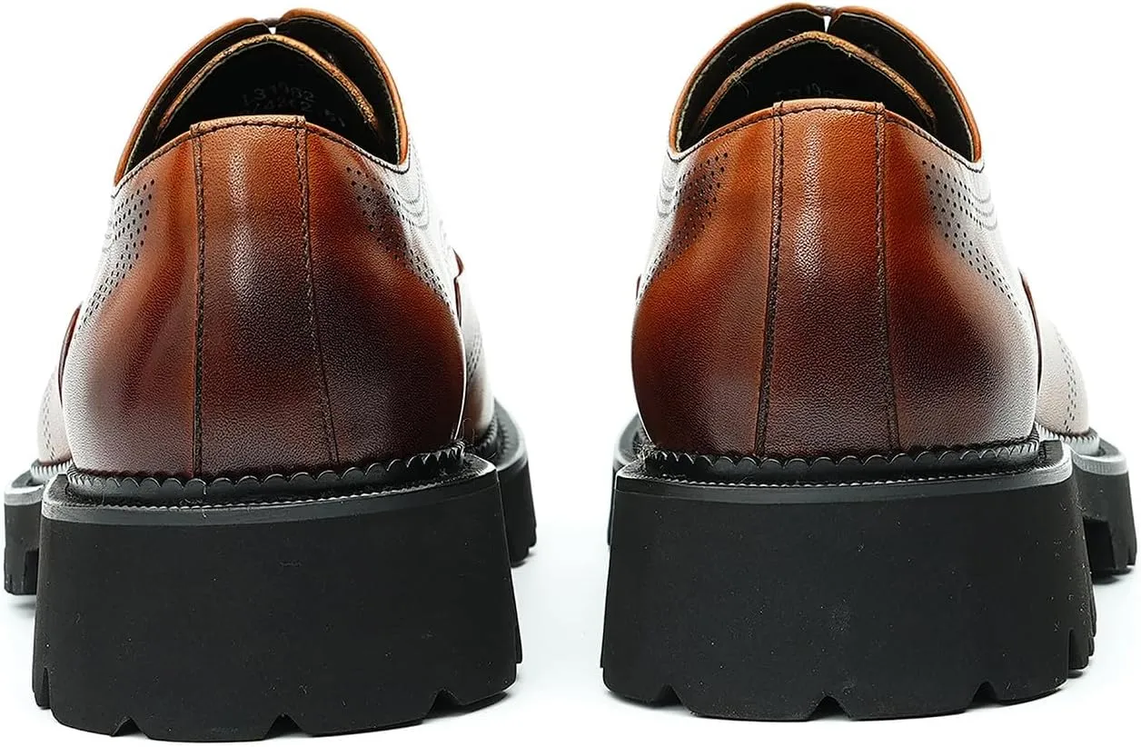 Santimon Men's Oxfords Formal Dress Derby Fashion Prom Wingtip Brogue Genuine Leather Shoes Wedding Tuxedo Business Causal Shoes for Men