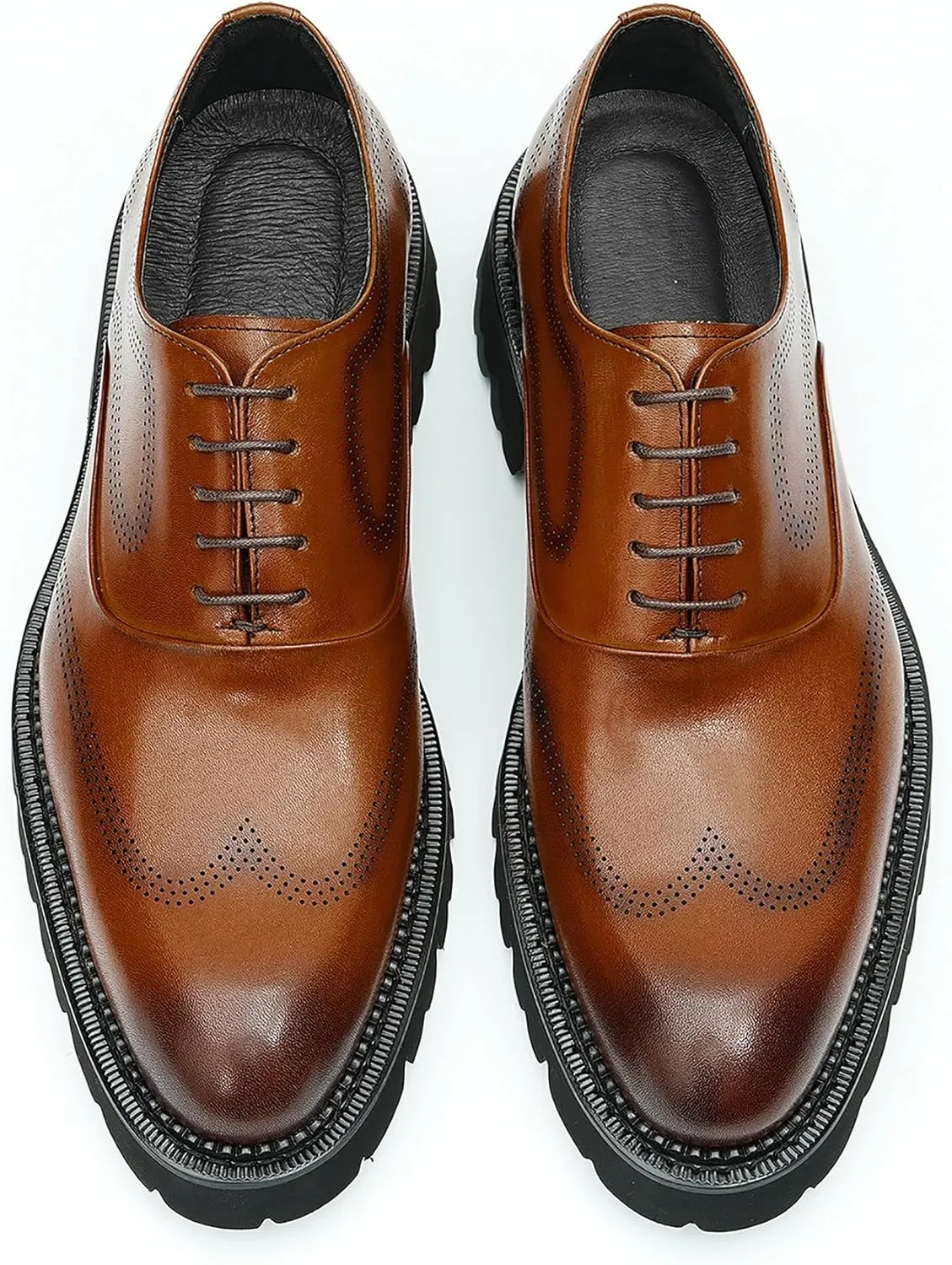 Santimon Men's Oxfords Formal Dress Derby Fashion Prom Wingtip Brogue Genuine Leather Shoes Wedding Tuxedo Business Causal Shoes for Men