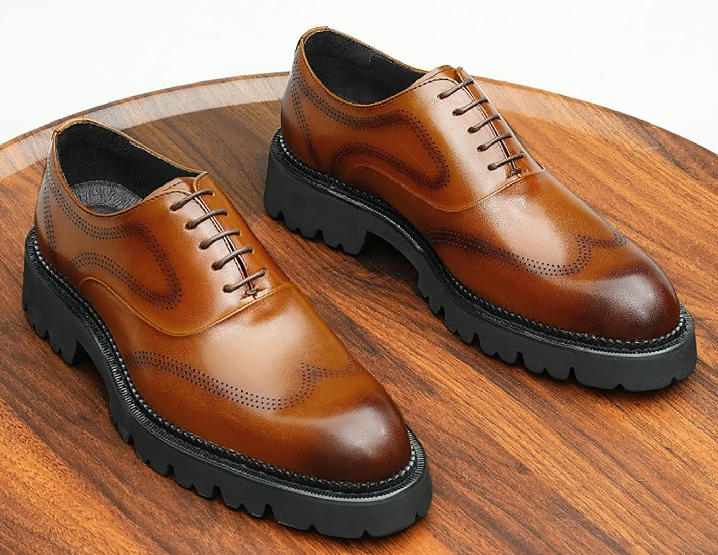 Santimon Men's Oxfords Formal Dress Derby Fashion Prom Wingtip Brogue Genuine Leather Shoes Wedding Tuxedo Business Causal Shoes for Men