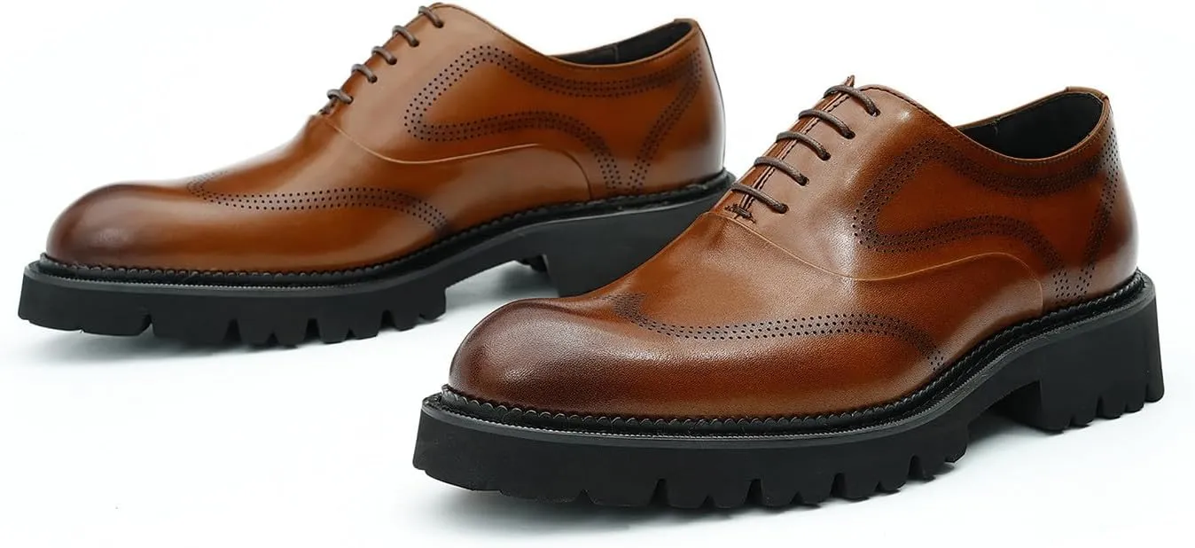 Santimon Men's Oxfords Formal Dress Derby Fashion Prom Wingtip Brogue Genuine Leather Shoes Wedding Tuxedo Business Causal Shoes for Men