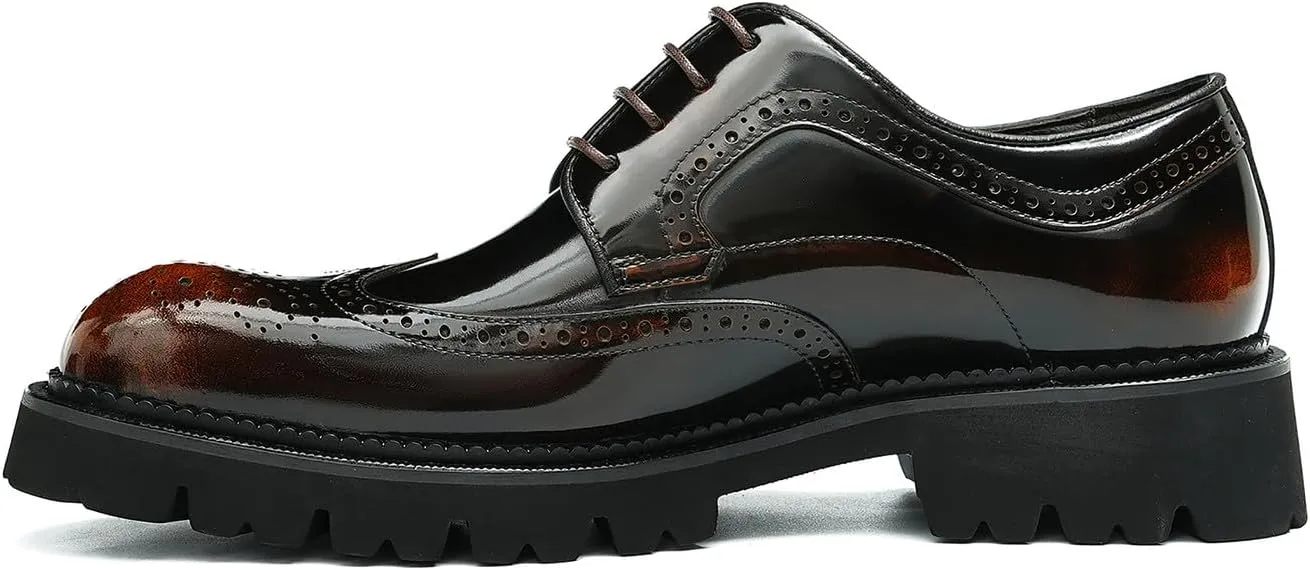 Santimon Men's Oxfords Formal Dress Derby Fashion Prom Wingtip Brogue Patent Leather Shoes Wedding Tuxedo Business Causal Shoes for Men