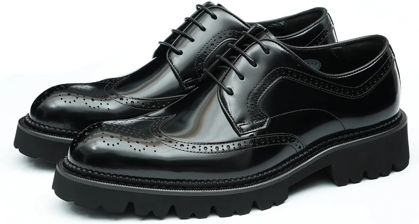 Santimon Men's Oxfords Formal Dress Derby Fashion Prom Wingtip Brogue Patent Leather Shoes Wedding Tuxedo Business Causal Shoes for Men